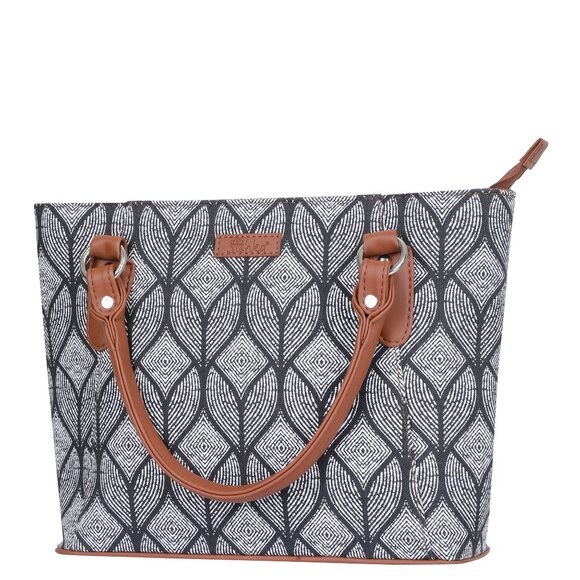 Hand Crafted Monochrome Printed Fabric Women Top Handle Handbag, Satchel Purse - Picture 9 of 11